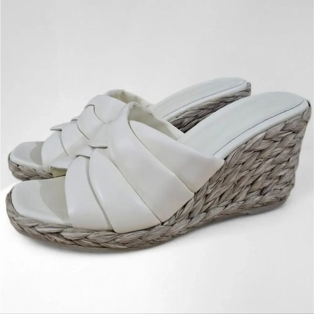 NEW Vince Gilian Woven Espadrille Wedge Sandal Marble Cream Size 8